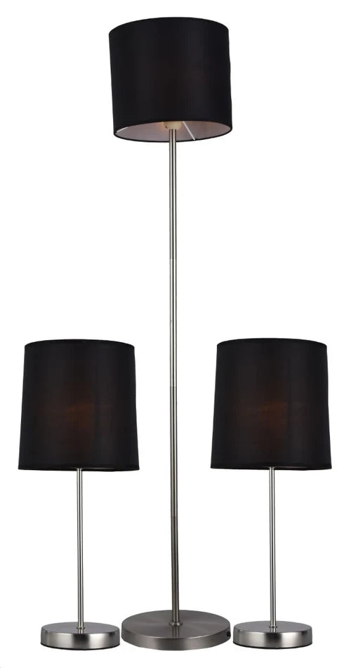DECORATIVE SET TABLE LAMP (2PCS) + FLOOR LAMP (1PC) E27 SATIN NICKEL