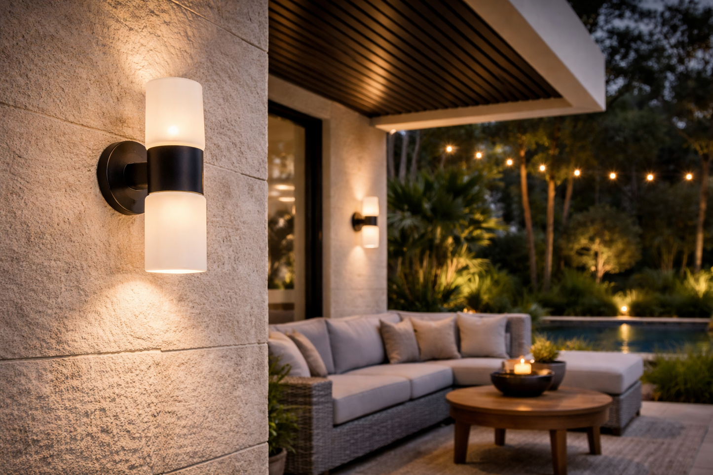 2-Light Outdoor Wall Lamp – Sand & Black (E27, 10W)