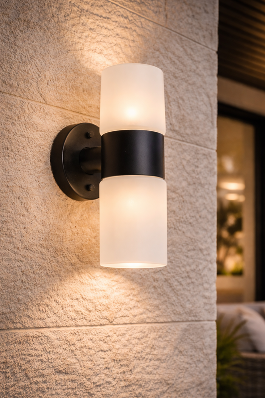 2-Light Outdoor Wall Lamp – Sand & Black (E27, 10W)