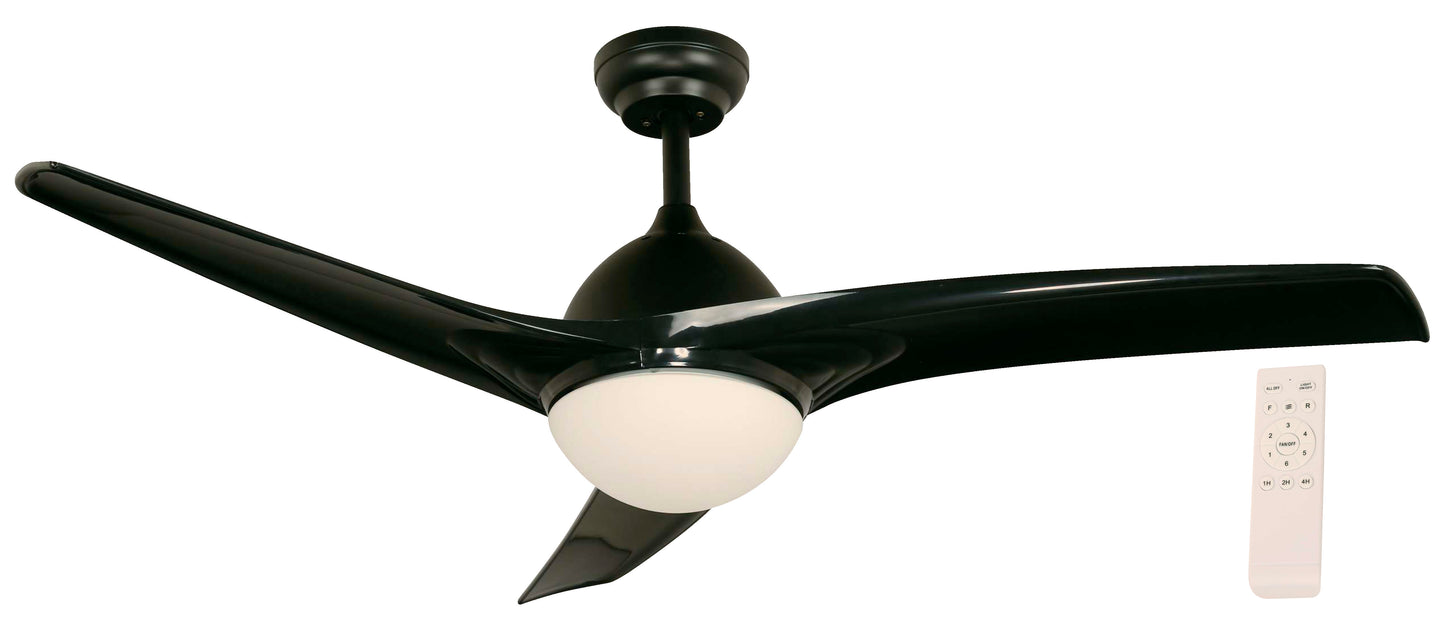 52" Ceiling Fan – Black (2-Light E27, 40W, Remote Control, DC Motor)