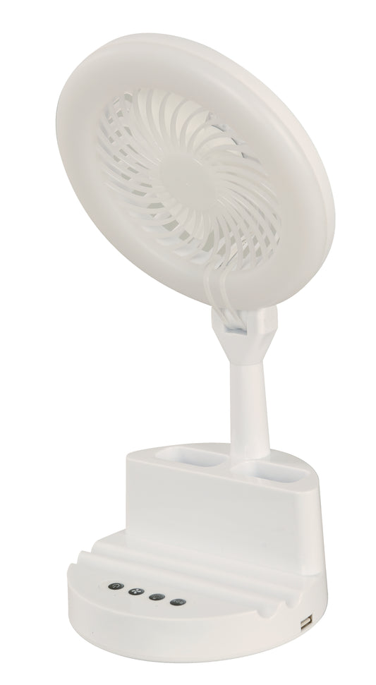 LED Desk Fan – White Finish (DC Motor, Rechargeable)
