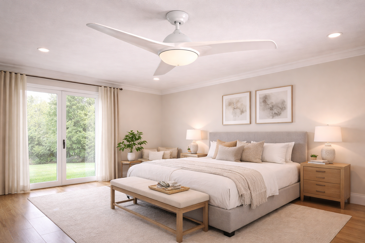 52" Ceiling Fan – White (2-Light E27, 40W, Remote Control, DC Motor)