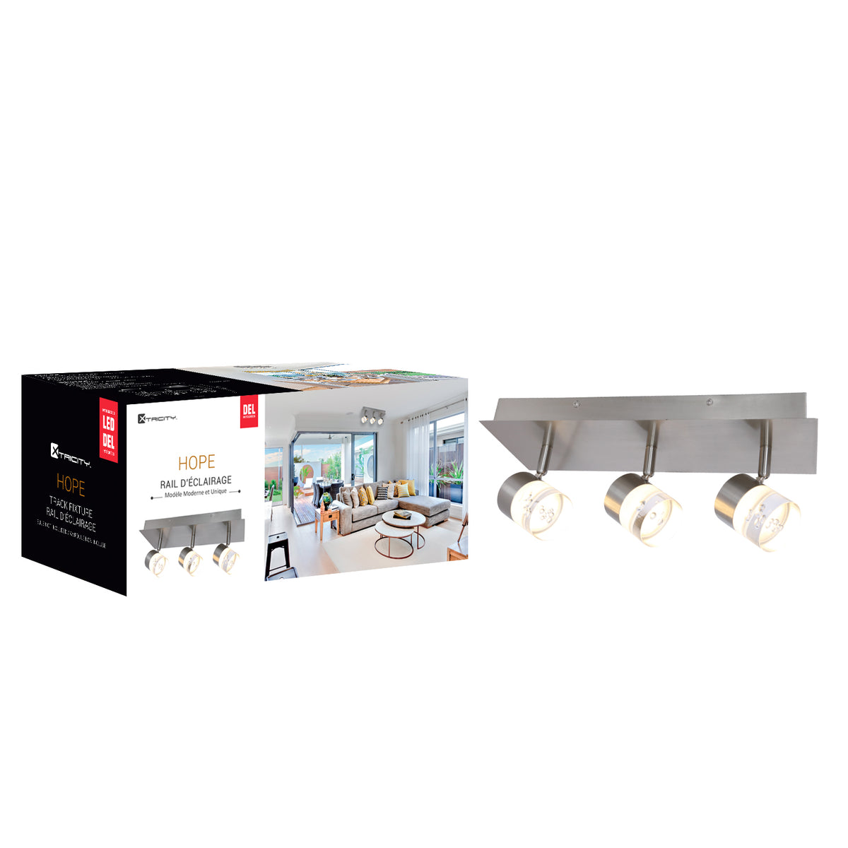 590087 TRACK BAR LED INTEGRATED 3 HEAD NICKEL