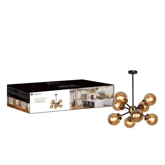590198 PENDANT FIXTURE 8 LIGHTS BLACK & GOLD