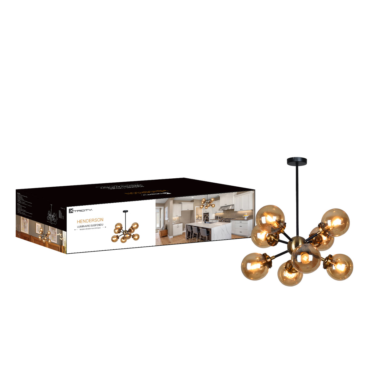 590198 PENDANT FIXTURE 8 LIGHTS BLACK & GOLD