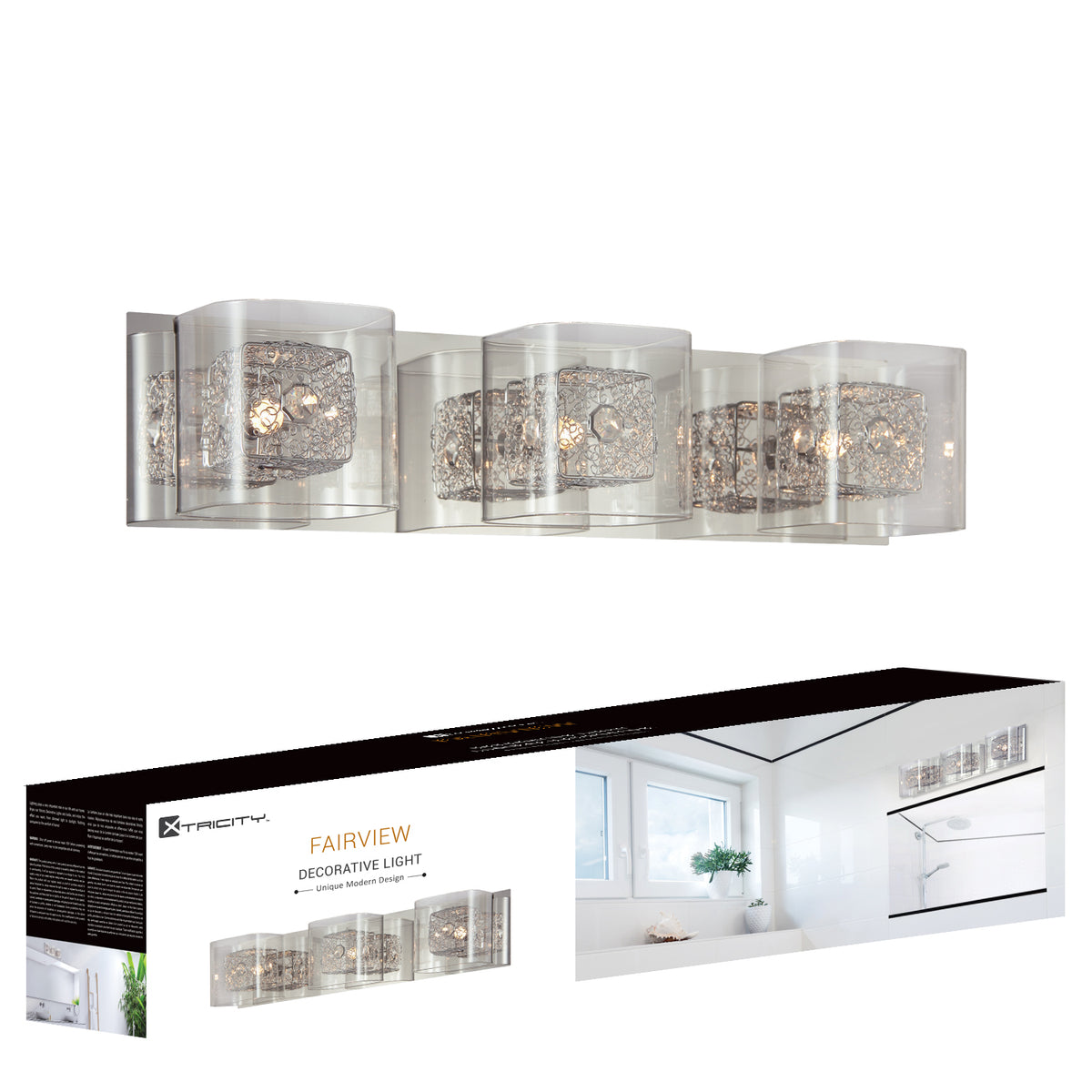 590203 VANITY LIGHT CHROME AND GLASS 3 LIGHTS