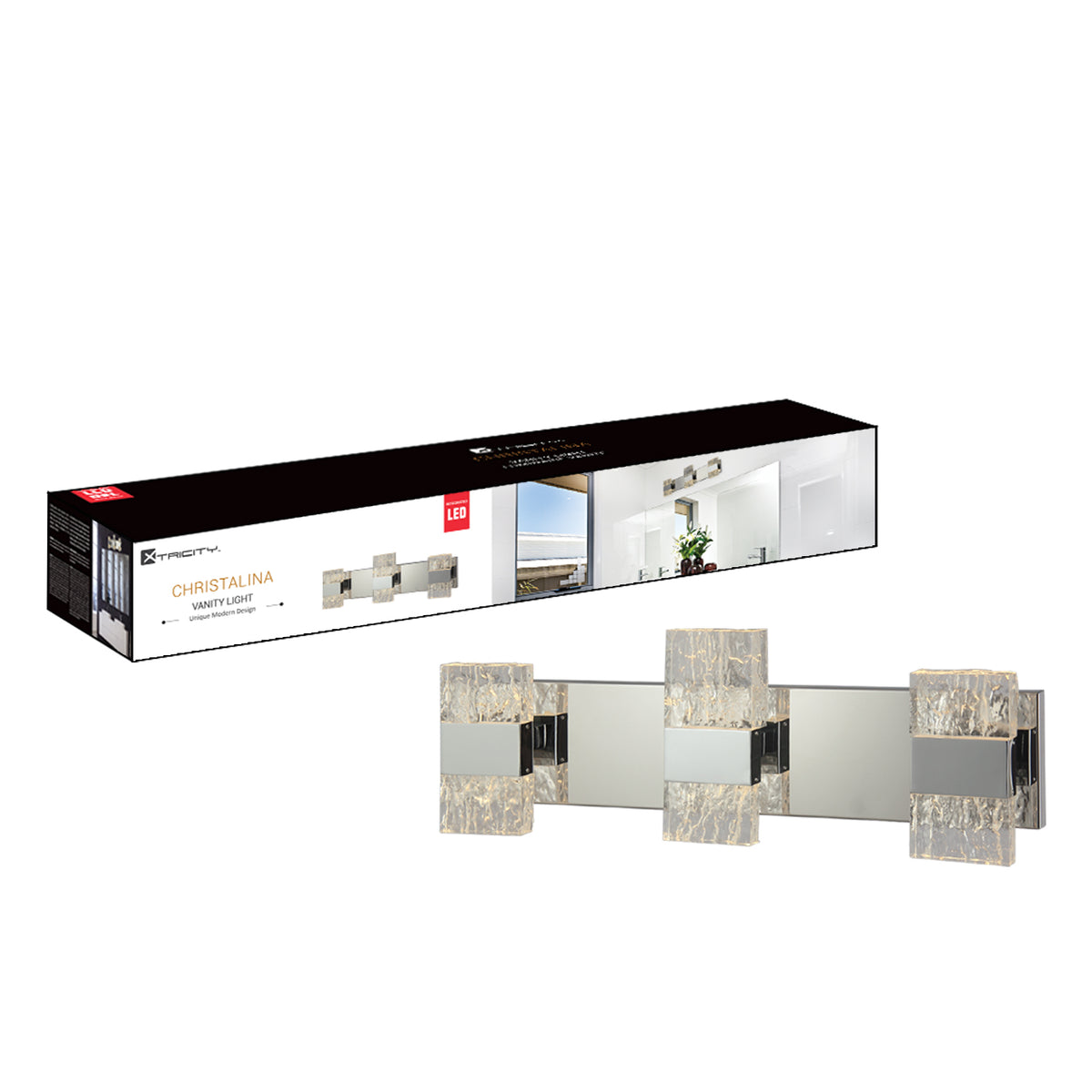 590205 VANITY LIGHT CHROME AND GLASS 3 LIGHTS