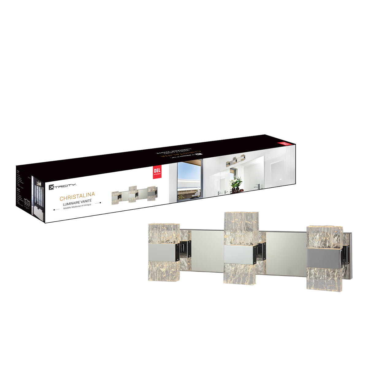 590205 VANITY LIGHT CHROME AND GLASS 3 LIGHTS