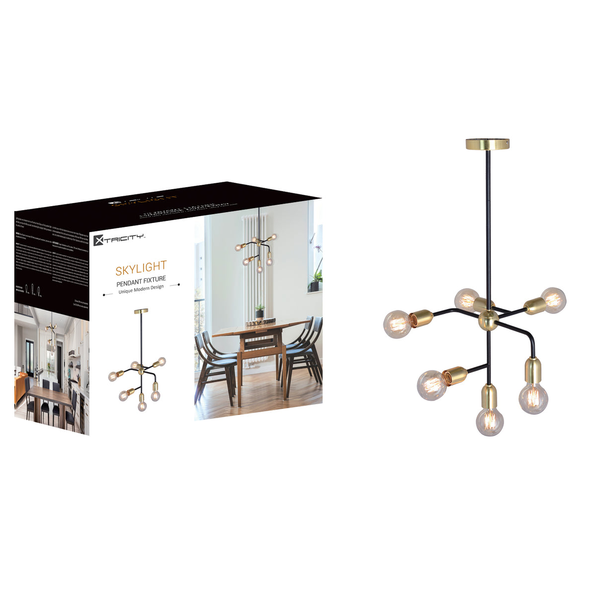 590211 PENDANT FIXTURE 6 LIGHTS BLACK & GOLD