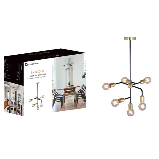 590211 PENDANT FIXTURE 6 LIGHTS BLACK & GOLD