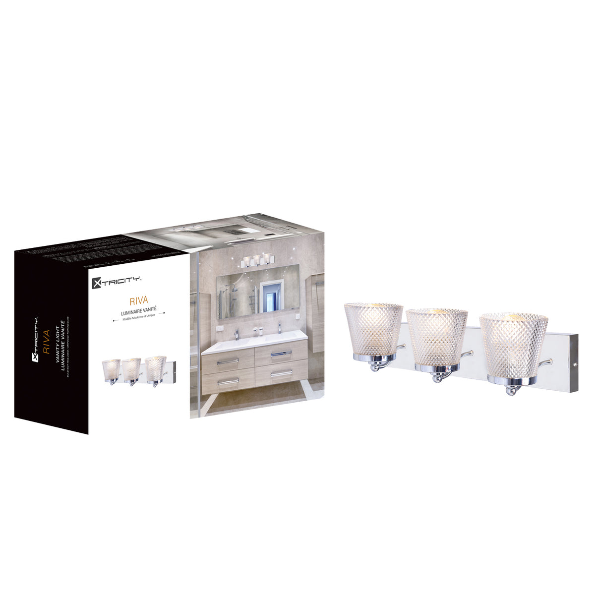 590215 VANITY LIGHT 3 HEADS CHROME "RIVA"