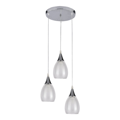 590256 PENDANT FIXTURE 3 LAMP WHITE & CLEAR