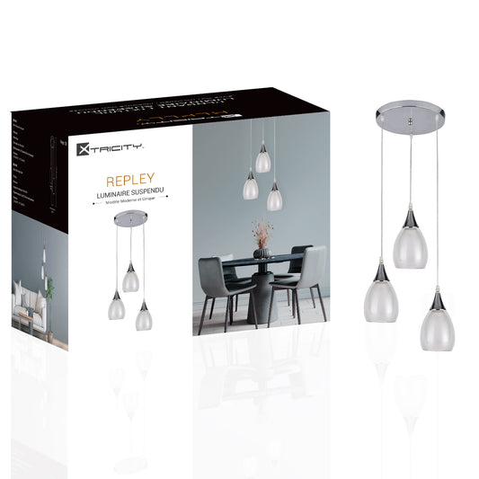 590256 PENDANT FIXTURE 3 LAMP WHITE & CLEAR