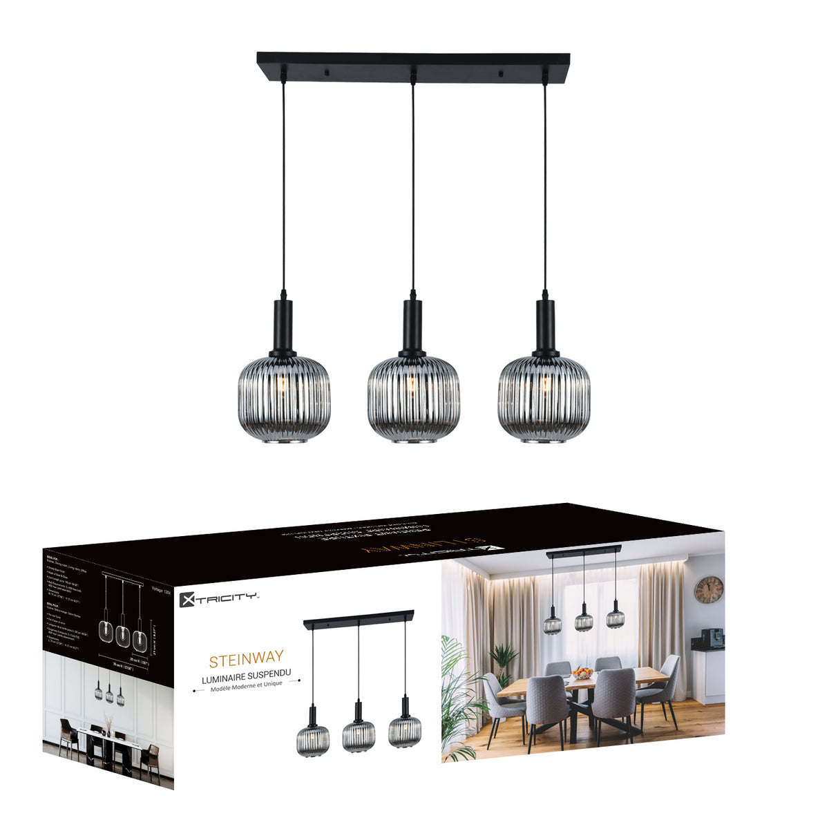 590285 PENDANT FIXTURE 3 LAMPS 70CM
