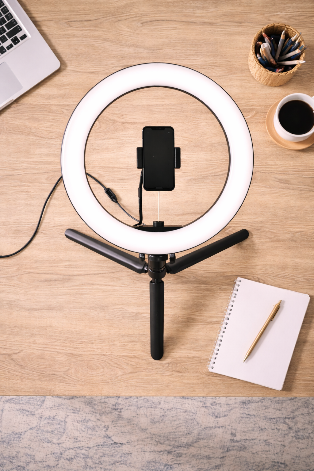 1-Light LED Table Lamp – Black (10W, 5V, 3000/4000/6000K, Tripod Included)