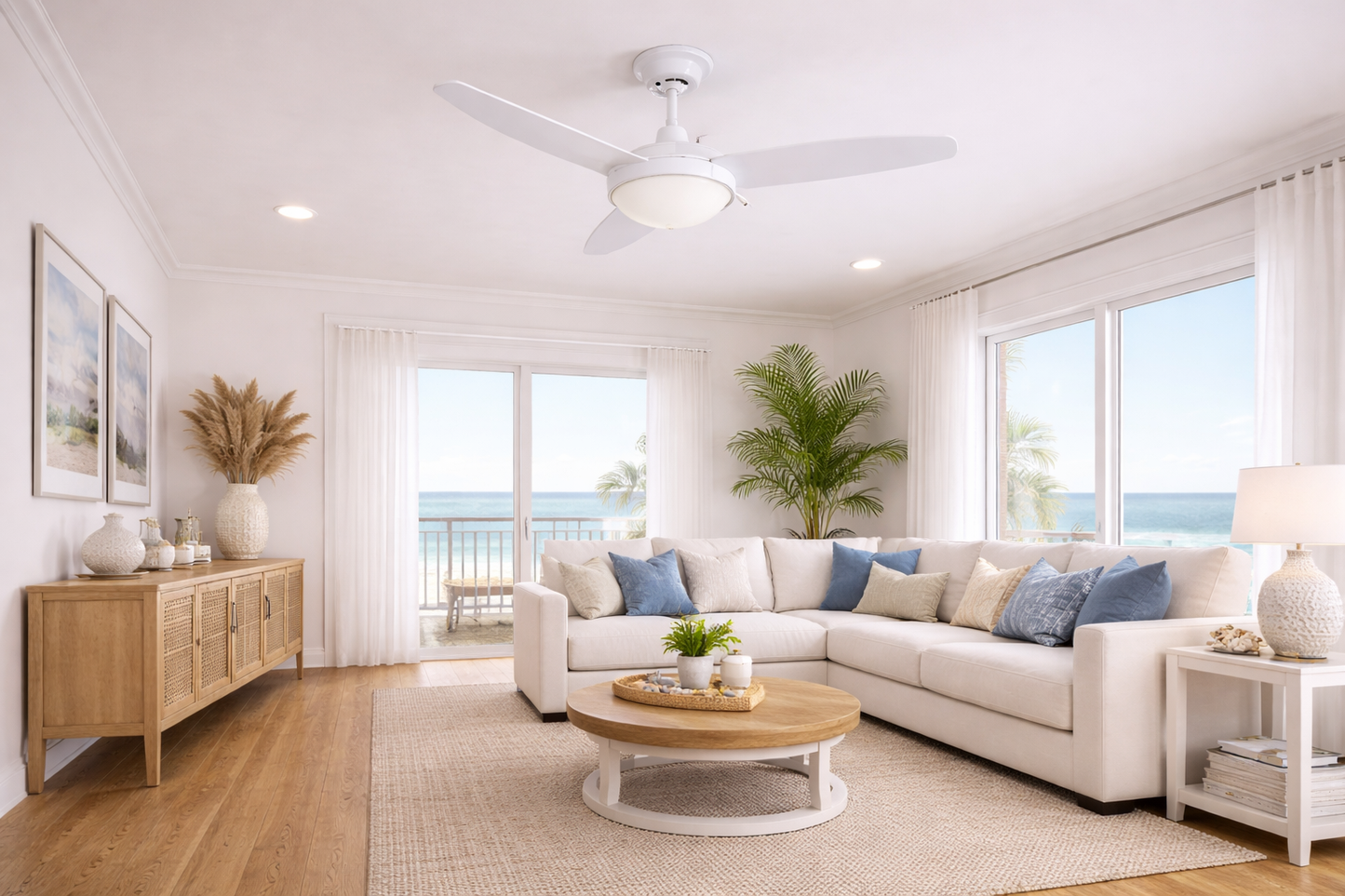 42" White Ceiling Fan — Dual Light Design with Wall Control
