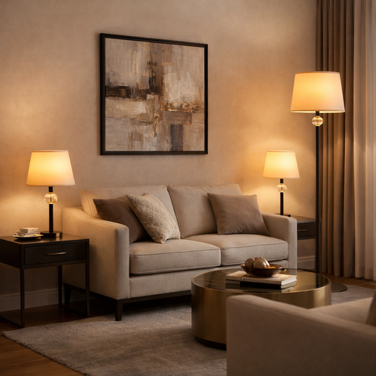 DECORATIVE SET TABLE LAMP (2PCS) + FLOOR LAMP (1PC) E27 BLK & BRASS