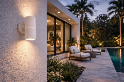 2-Light Outdoor Wall Lamp – White (GU10, 7W)