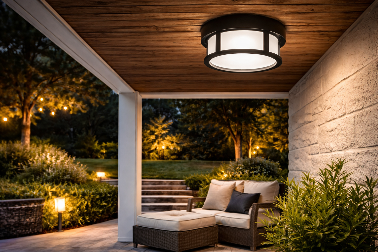 LED Outdoor Wall/Ceiling Lamp – Black (15W, 6500K)