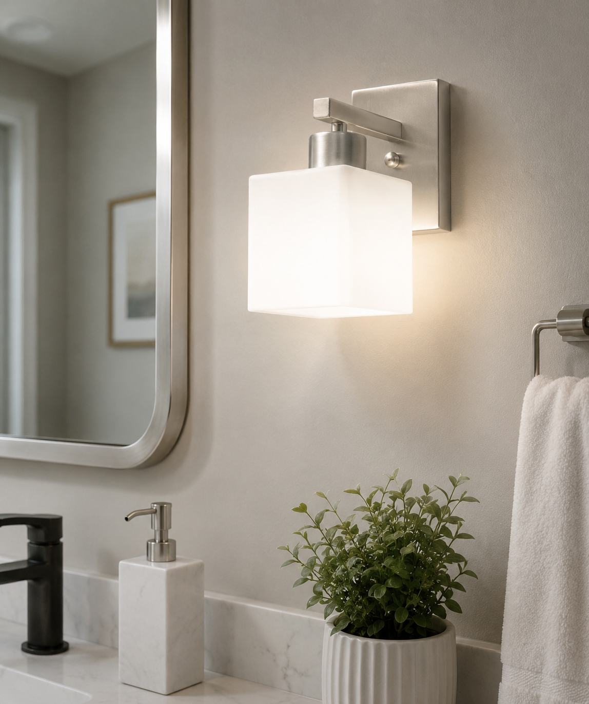 03025-4 L/CEN 1-Light Wall Lamp – Satin Nickel Finish