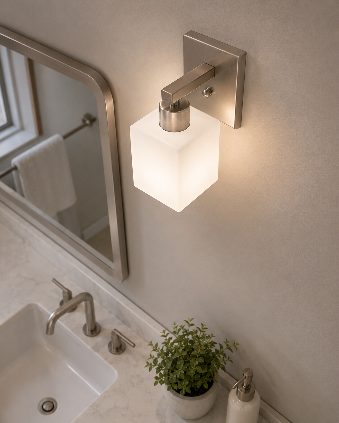 03025-4 L/CEN 1-Light Wall Lamp – Satin Nickel Finish