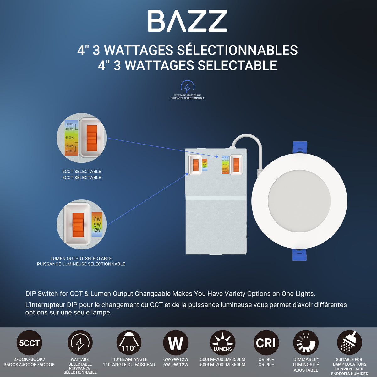 DISK43W5CCTW 4' WATTAGE+KELVIN SELECT WHITE RECESSED