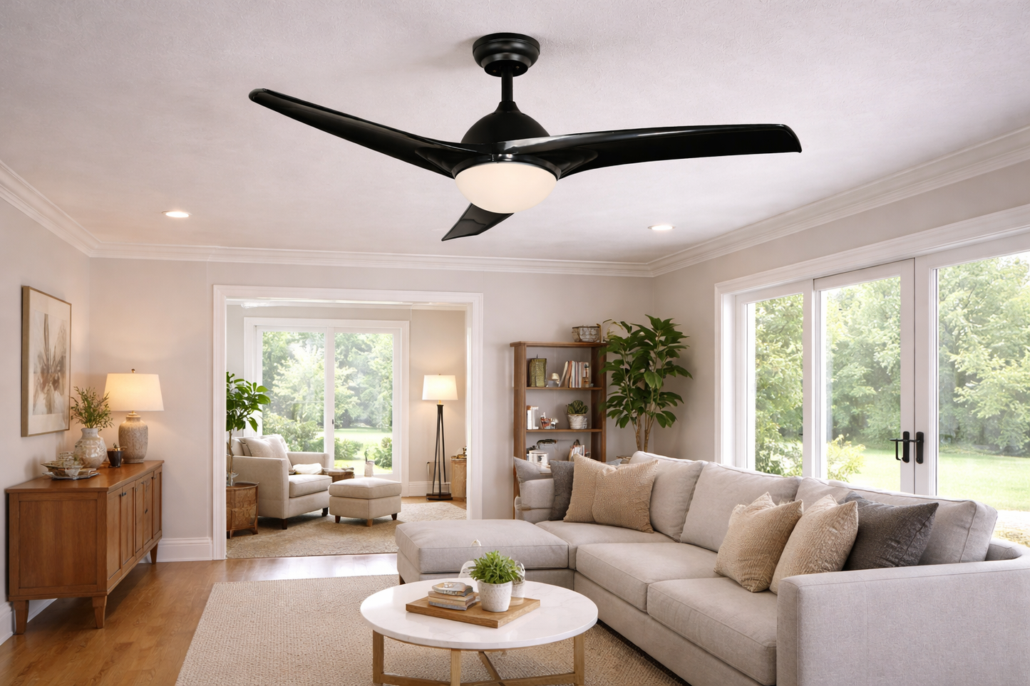 52" Ceiling Fan – Black (2-Light E27, 40W, Remote Control, DC Motor)