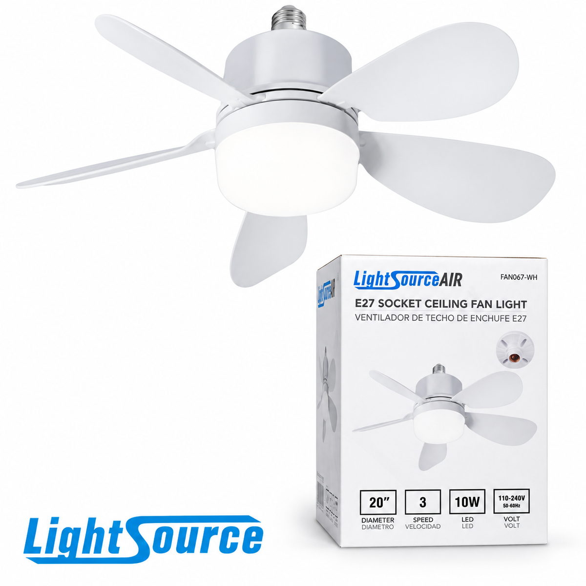 DECORATIVE CEILING FAN 20" DIMMABLE WHITE